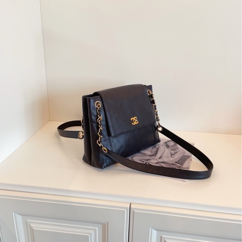 【98新🆕】Chanel 黑色金扣 荔枝皮 書包扣 奶粉包 斜挎包 單肩包-2