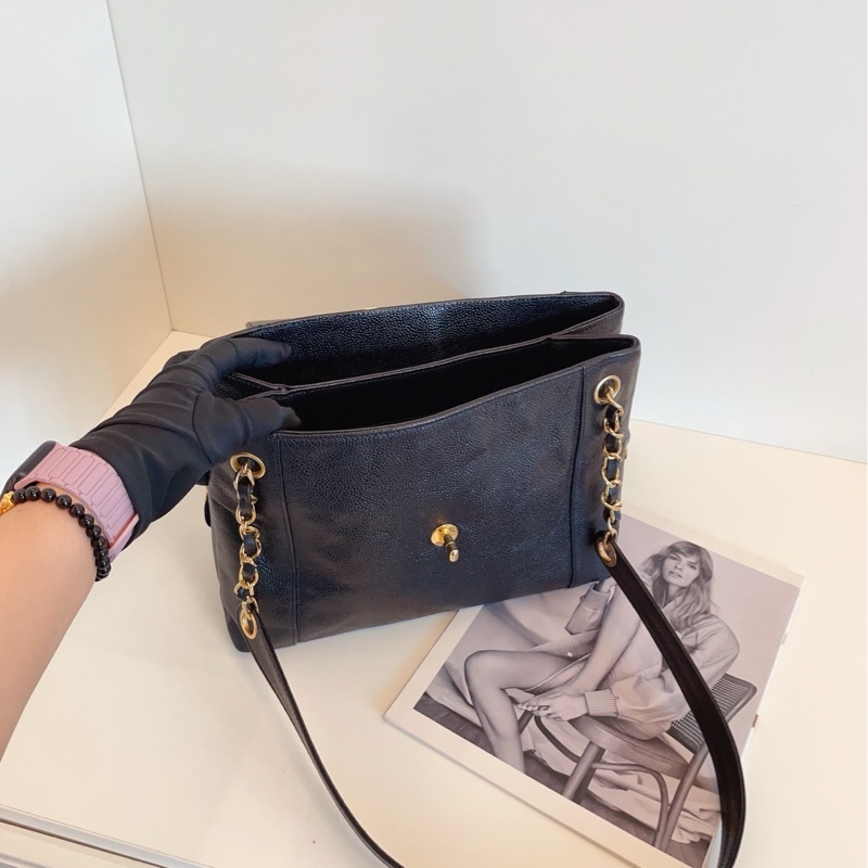 【98新🆕】Chanel 黑色金扣 荔枝皮 書包扣 奶粉包 斜挎包 單肩包-6