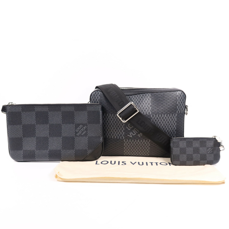 LOUIS VUITTON Damier Graphite Trio Messenger銀扣肩背袋-10