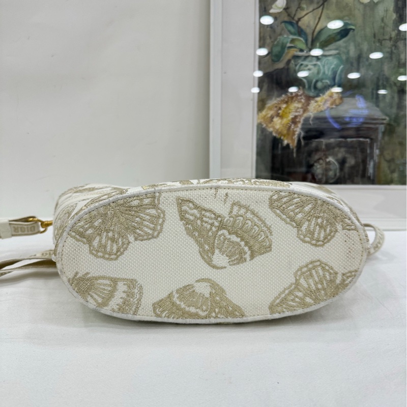 Dior/Dior 白金蝴蝶刺繡菜籃托特包 白色帆布 金色蝴蝶刺繡 23年編碼 尺寸24*11*20cm 可拆卸肩帶-5