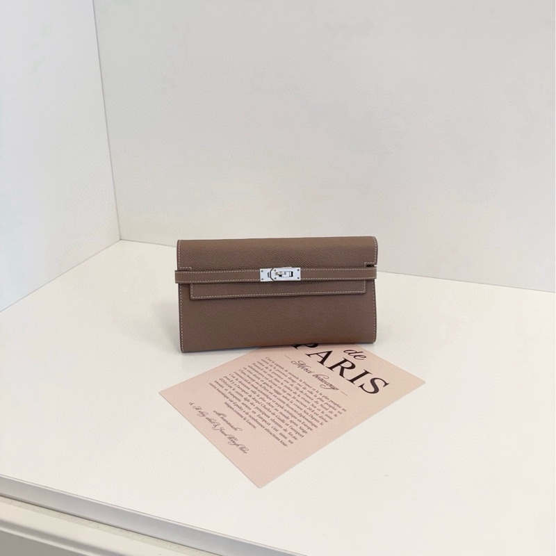 【98新🆕】Hermes 大象灰🐘銀扣 Kelly long 長錢包  斜挎包-0