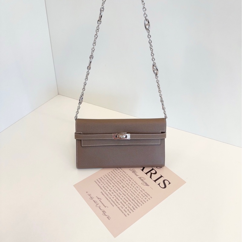 【98新🆕】Hermes 大象灰🐘銀扣 Kelly long 長錢包  斜挎包-6