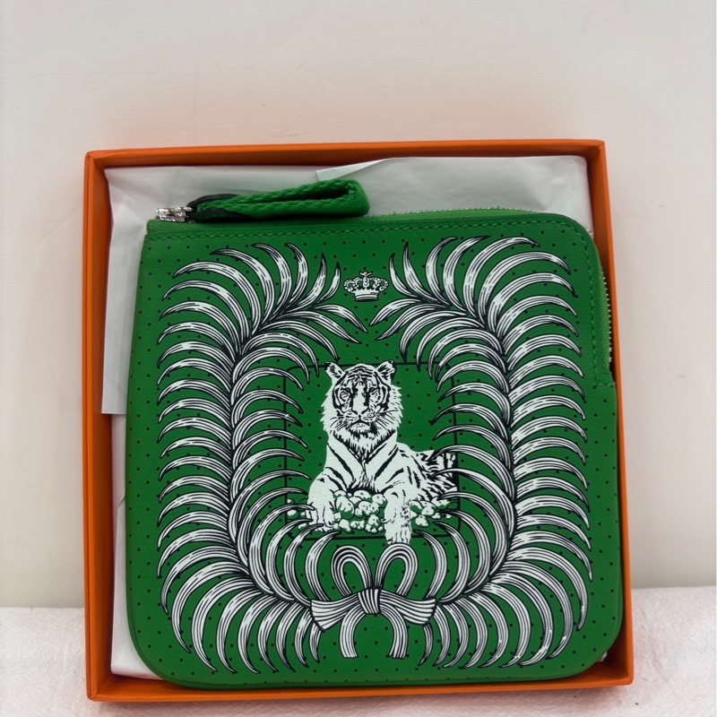 Hermes 老虎圖案零錢包 Swift皮 尺寸:13*13cm Y stamp閒置未使用-0