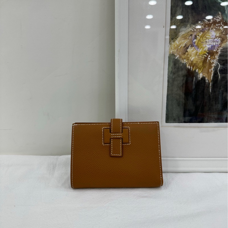 Hermes 愛馬仕 New H Passant短皮夾 Epsom 金棕銀扣 短皮夾 W刻-0