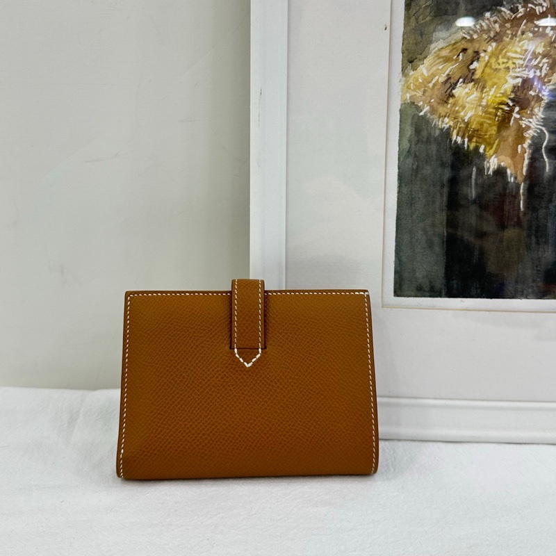 Hermes 愛馬仕 New H Passant短皮夾 Epsom 金棕銀扣 短皮夾 W刻-1