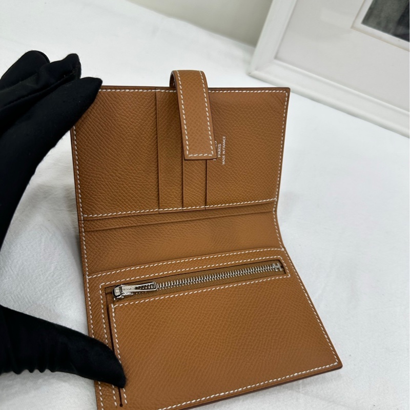 Hermes 愛馬仕 New H Passant短皮夾 Epsom 金棕銀扣 短皮夾 W刻-7
