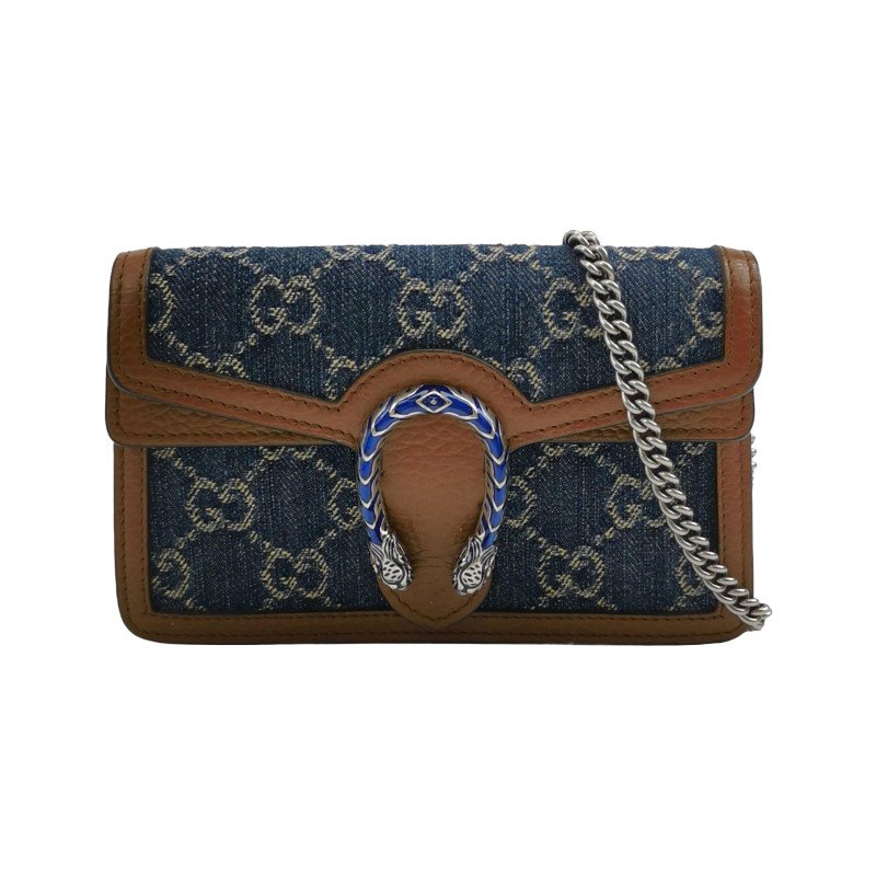 Gucci Dionysus酒神包超迷你牛皮牛仔布丹寧老花雙虎頭搭扣斜挎包單肩包-0