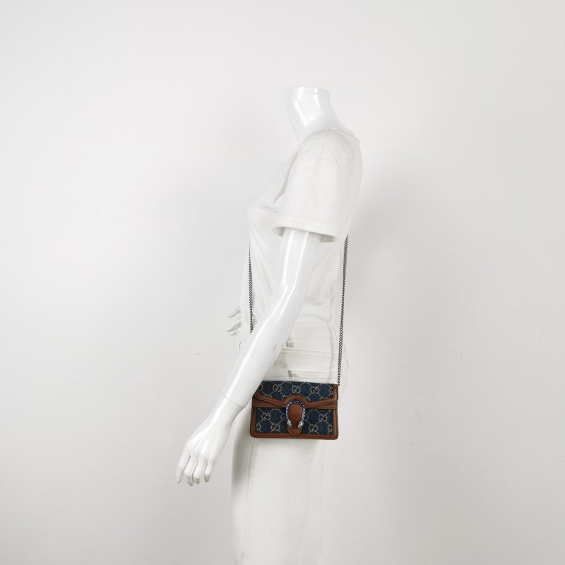 Gucci Dionysus酒神包超迷你牛皮牛仔布丹寧老花雙虎頭搭扣斜挎包單肩包-1