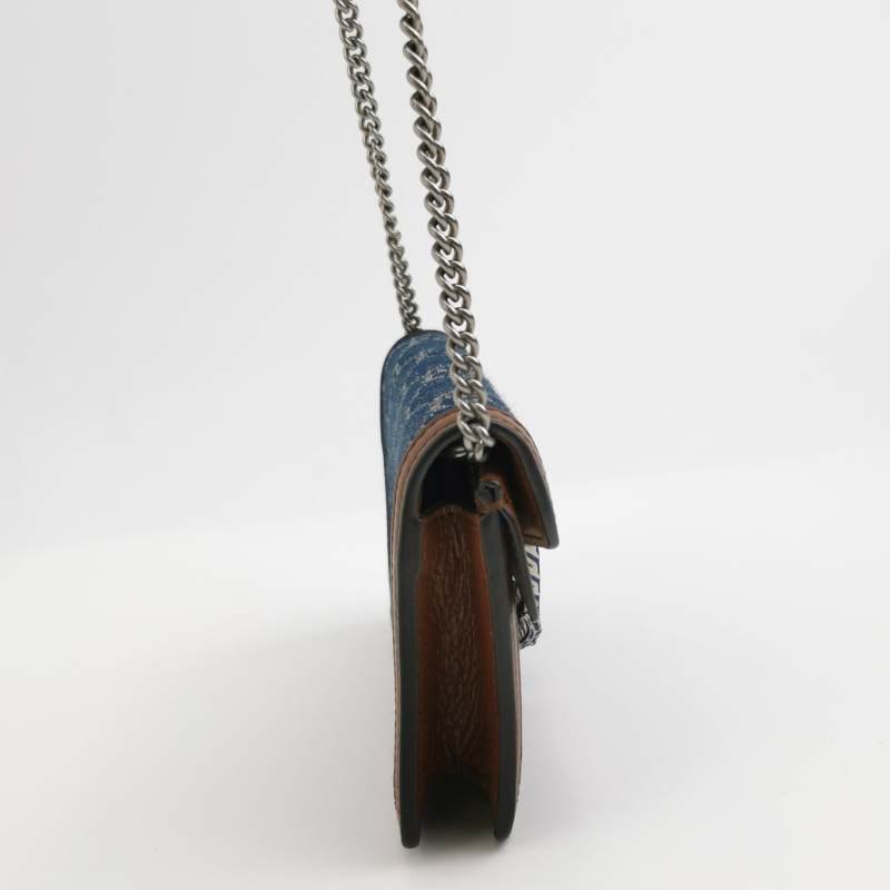 Gucci Dionysus酒神包超迷你牛皮牛仔布丹寧老花雙虎頭搭扣斜挎包單肩包-3