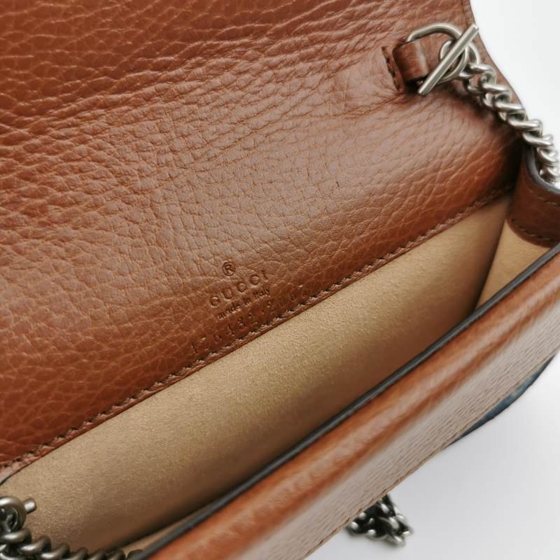 Gucci Dionysus酒神包超迷你牛皮牛仔布丹寧老花雙虎頭搭扣斜挎包單肩包-7