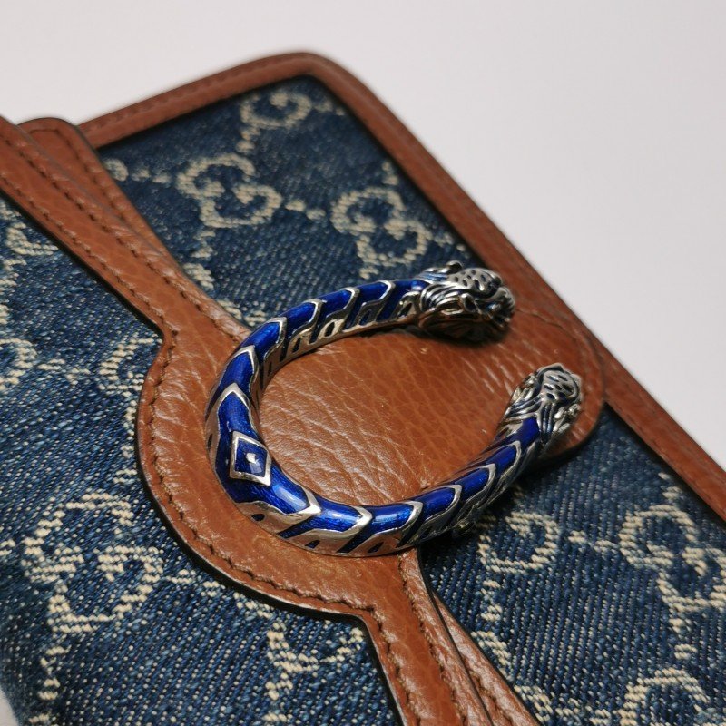 Gucci Dionysus酒神包超迷你牛皮牛仔布丹寧老花雙虎頭搭扣斜挎包單肩包-10