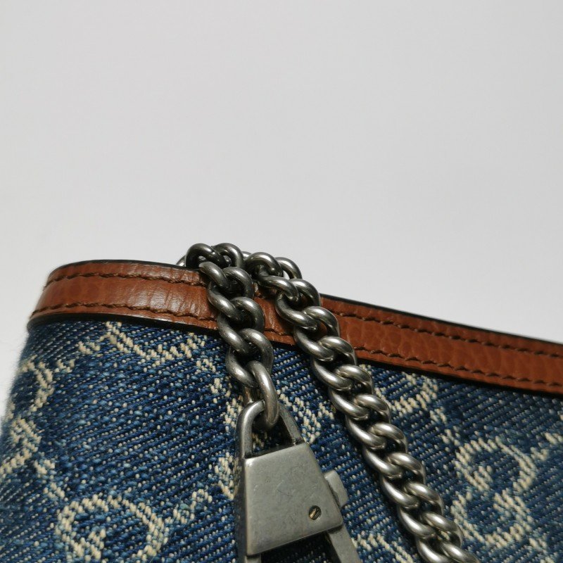 Gucci Dionysus酒神包超迷你牛皮牛仔布丹寧老花雙虎頭搭扣斜挎包單肩包-12