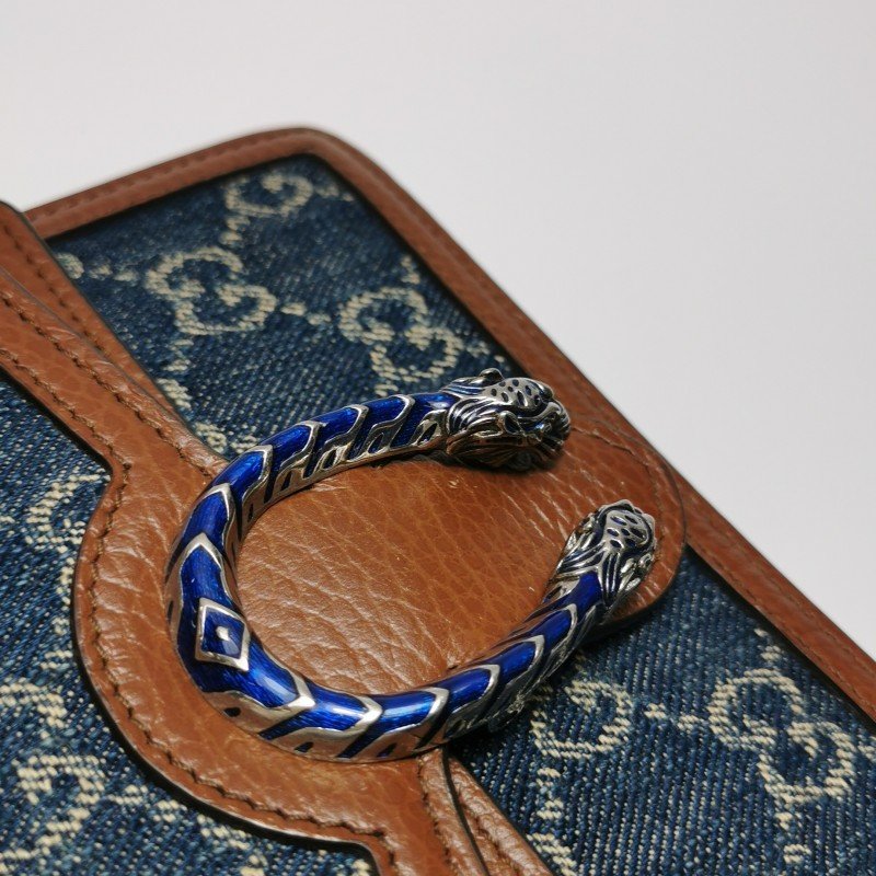 Gucci Dionysus酒神包超迷你牛皮牛仔布丹寧老花雙虎頭搭扣斜挎包單肩包-14