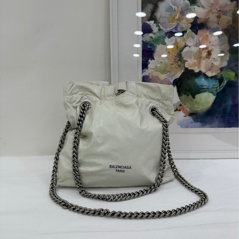 Balenciaga巴黎世家 CRUSH白色垃圾袋 雙鏈 霧面小牛皮 手提斜挎單肩包-0