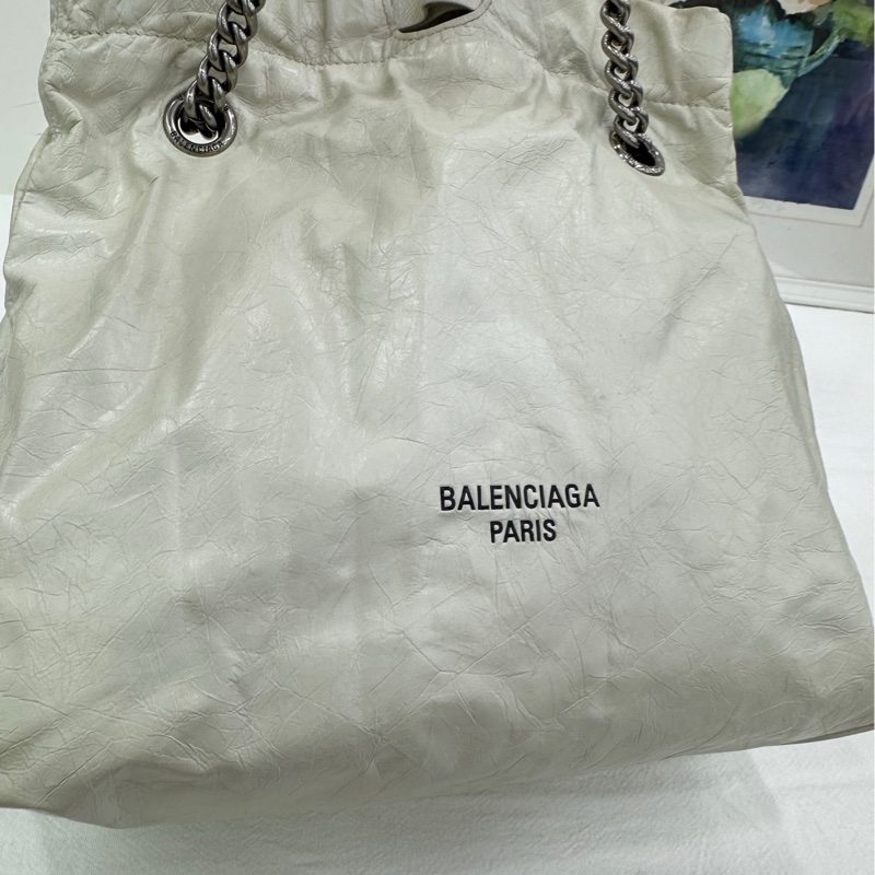 Balenciaga巴黎世家 CRUSH白色垃圾袋 雙鏈 霧面小牛皮 手提斜挎單肩包-6