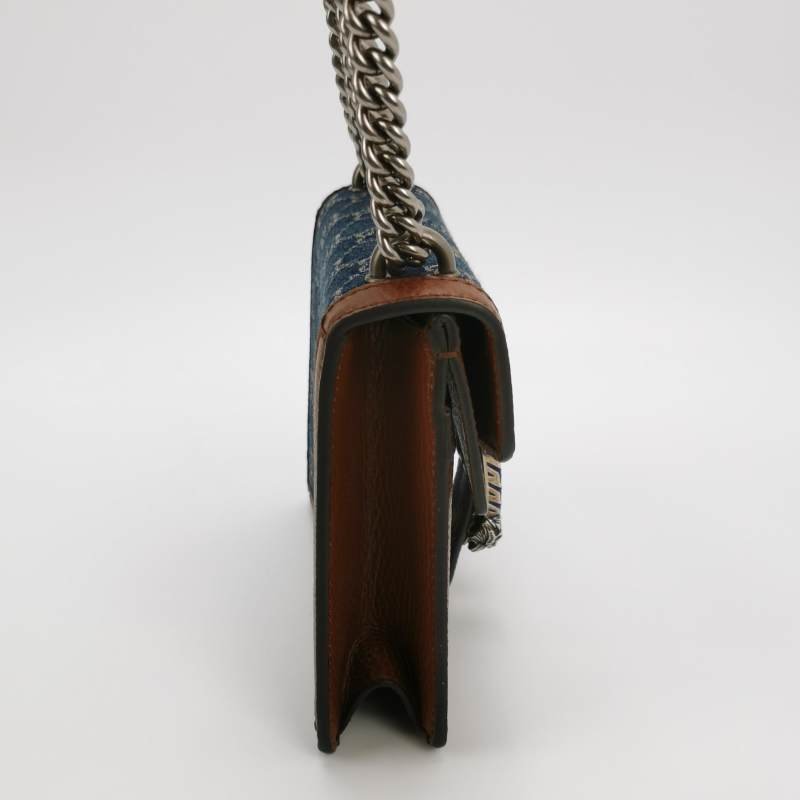 Gucci Dionysus酒神包迷你牛皮帆布丹寧老花雙虎頭搭扣單肩包-3