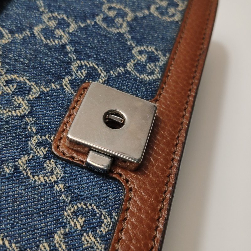 Gucci Dionysus酒神包迷你牛皮帆布丹寧老花雙虎頭搭扣單肩包-9