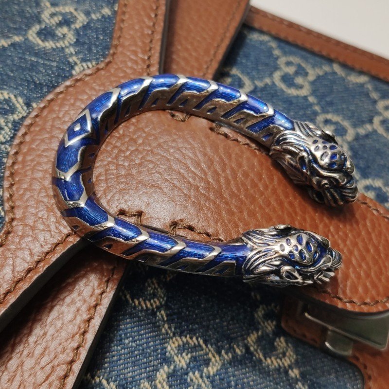 Gucci Dionysus酒神包迷你牛皮帆布丹寧老花雙虎頭搭扣單肩包-10