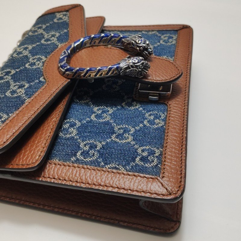 Gucci Dionysus酒神包迷你牛皮帆布丹寧老花雙虎頭搭扣單肩包-13