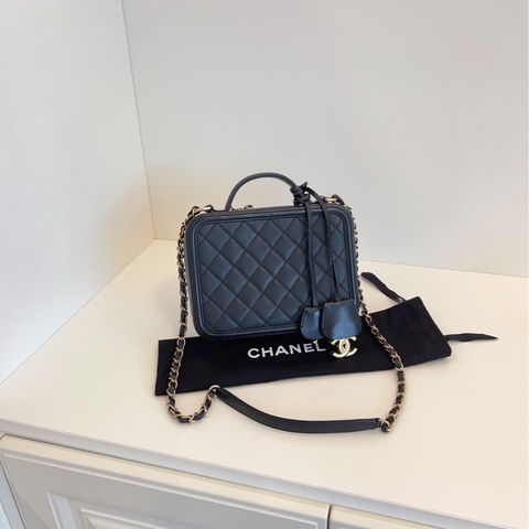 【98新🆕】Chanel vanity case盒子包 黑金相機包 中號手提包 斜挎包 單肩包