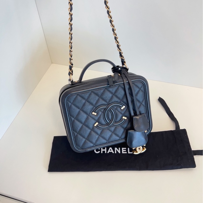 【98新🆕】Chanel vanity case盒子包 黑金相機包 中號手提包 斜挎包 單肩包-3