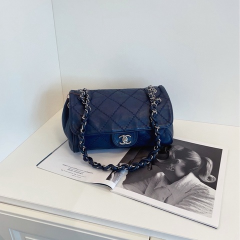 【98新🆕】Chanel 深藏藍銀扣 外縫線 霧面牛皮 CF 鏈條包 單肩包