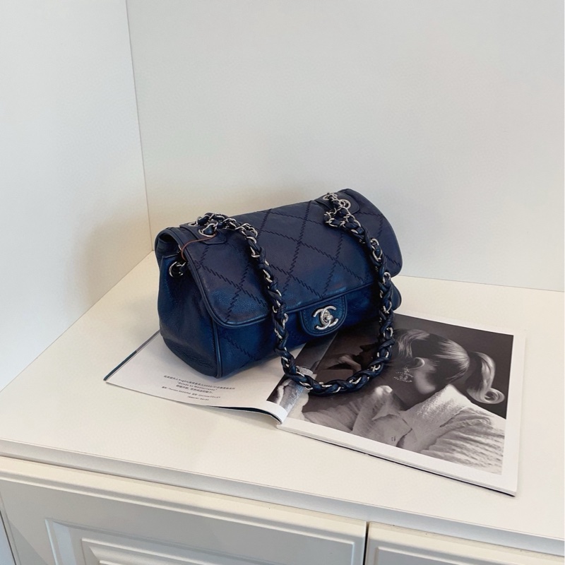 【98新🆕】Chanel 深藏藍銀扣 外縫線 霧面牛皮 CF 鏈條包 單肩包-2