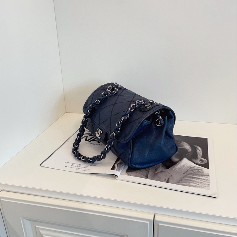 【98新🆕】Chanel 深藏藍銀扣 外縫線 霧面牛皮 CF 鏈條包 單肩包-3