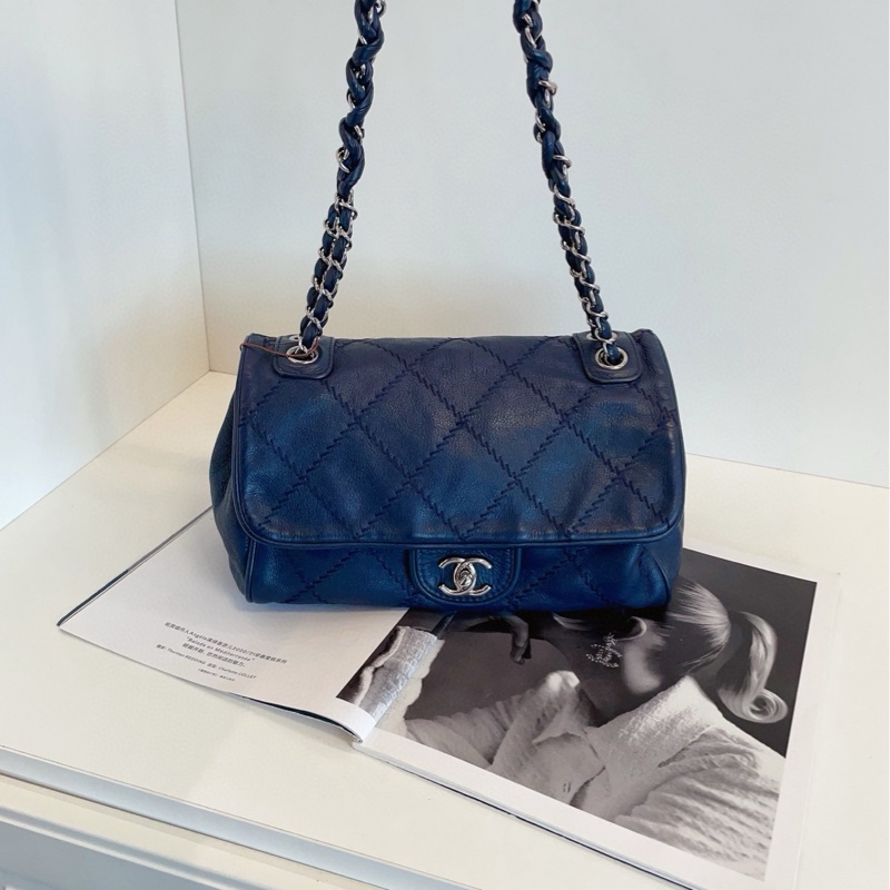 【98新🆕】Chanel 深藏藍銀扣 外縫線 霧面牛皮 CF 鏈條包 單肩包-6