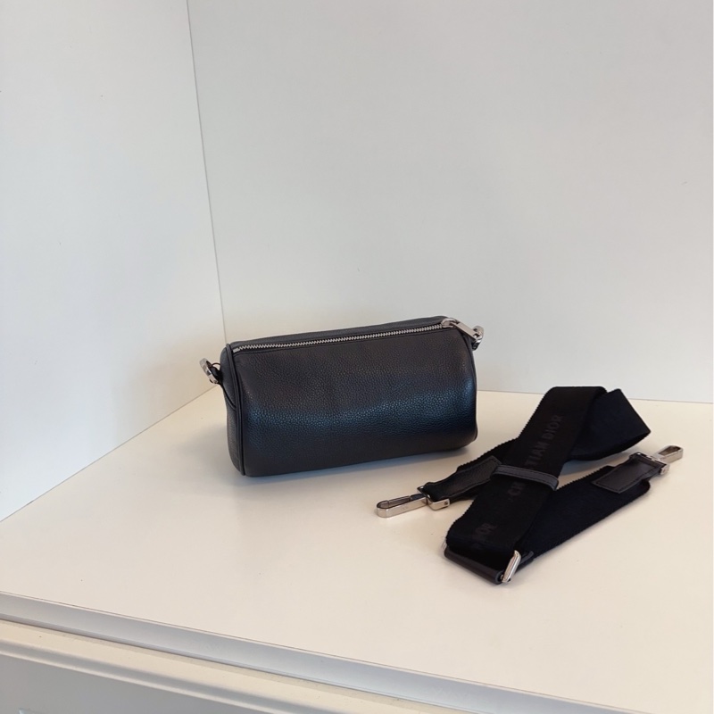 【98新🆕】Dior 黑色荔枝皮浮雕大logo Roller圓筒包 斜挎包 單肩包-2