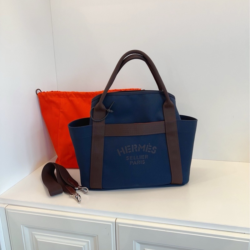 【99新🆕】Hermes 午夜藍拼烏木色 內里橙色內膽 馬術包手提包 斜挎包 單肩包-0