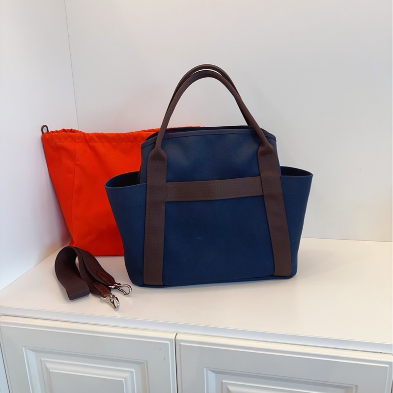【99新🆕】Hermes 午夜藍拼烏木色 內里橙色內膽 馬術包手提包 斜挎包 單肩包-3