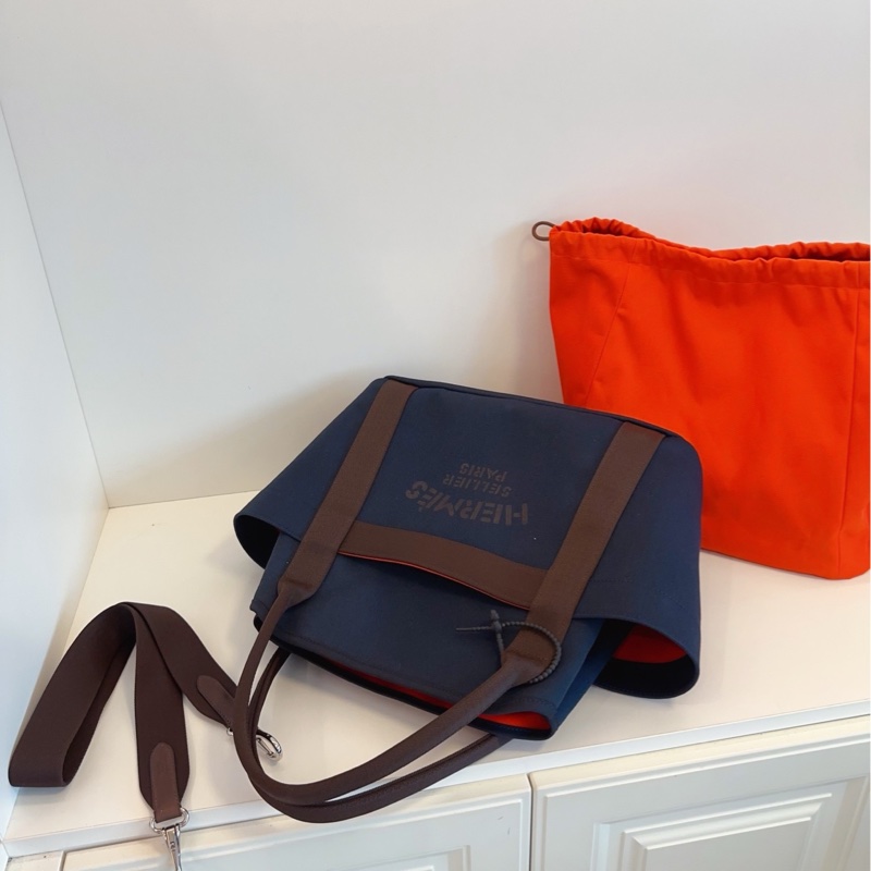【99新🆕】Hermes 午夜藍拼烏木色 內里橙色內膽 馬術包手提包 斜挎包 單肩包-5