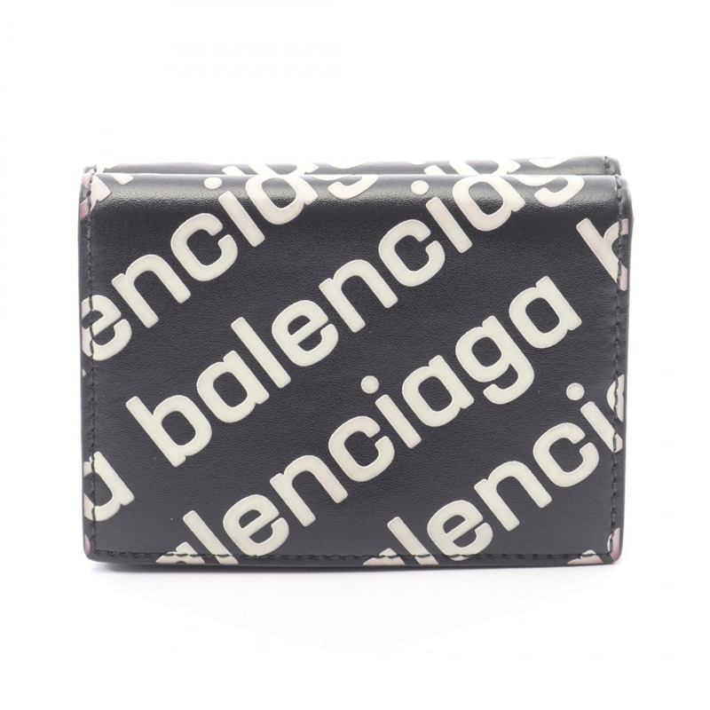 BALENCIAGA Cash Mini 三折皮夾 594312 皮革 黑色 白色 二手 男女通用-0