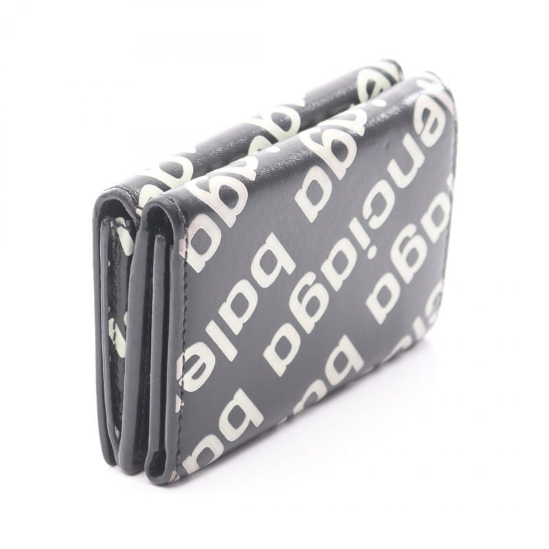 BALENCIAGA Cash Mini 三折皮夾 594312 皮革 黑色 白色 二手 男女通用-1