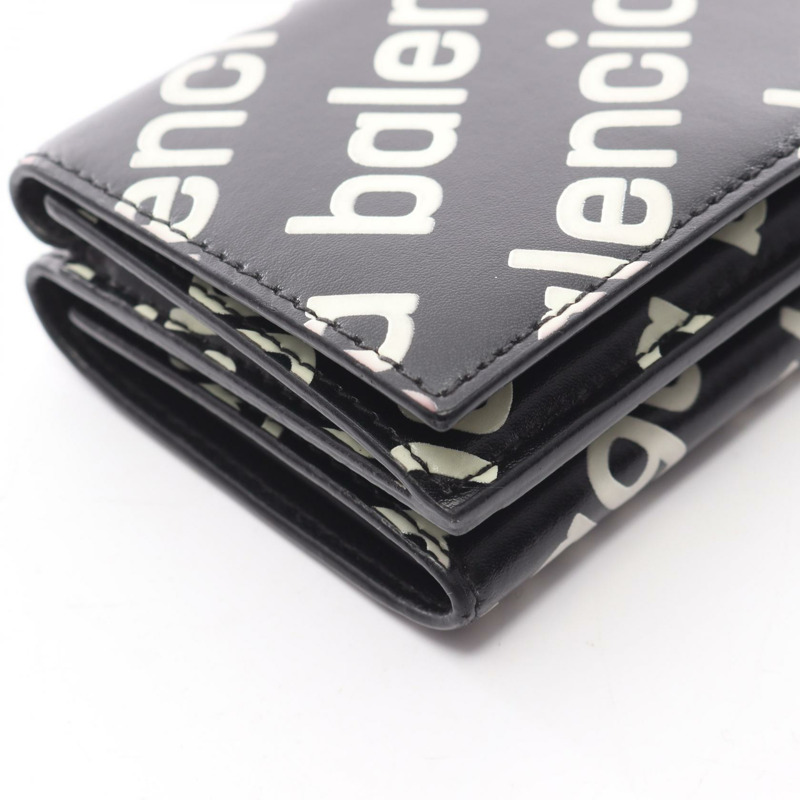 BALENCIAGA Cash Mini 三折皮夾 594312 皮革 黑色 白色 二手 男女通用-7