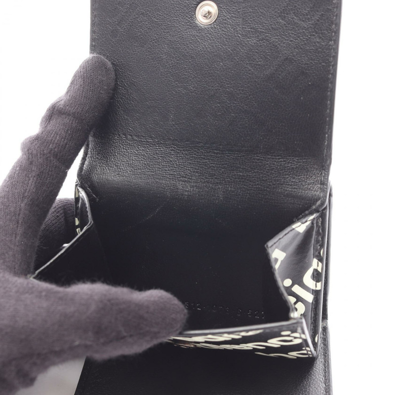 BALENCIAGA Cash Mini 三折皮夾 594312 皮革 黑色 白色 二手 男女通用-14