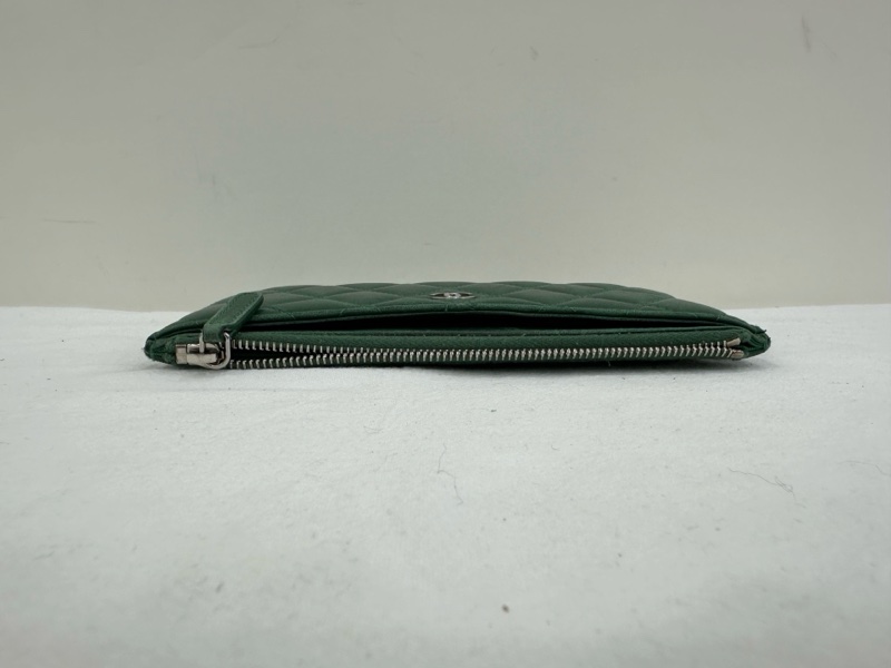 Chanel/香奈兒 28開 菱格飽滿綠色拉鍊卡包錢包-3