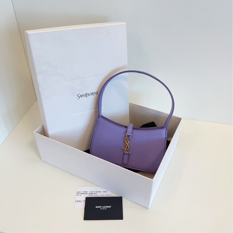【閒置全套🆕】YSL Le5a7稀有蜥蜴皮金勾mini Hobo腋下包 絕美星黛露紫 單肩包-7