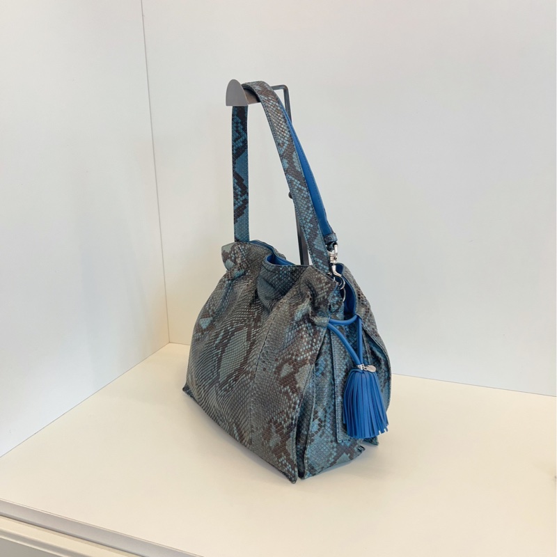 【98新🆕】Loewe稀有大限量🐍藍色蛇紋Flamenco福袋包 中號 單肩包-1