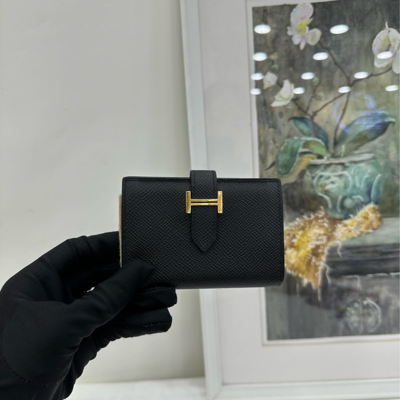 Hermes 愛馬仕Bearn卡包 零錢包 黑金 B刻-0