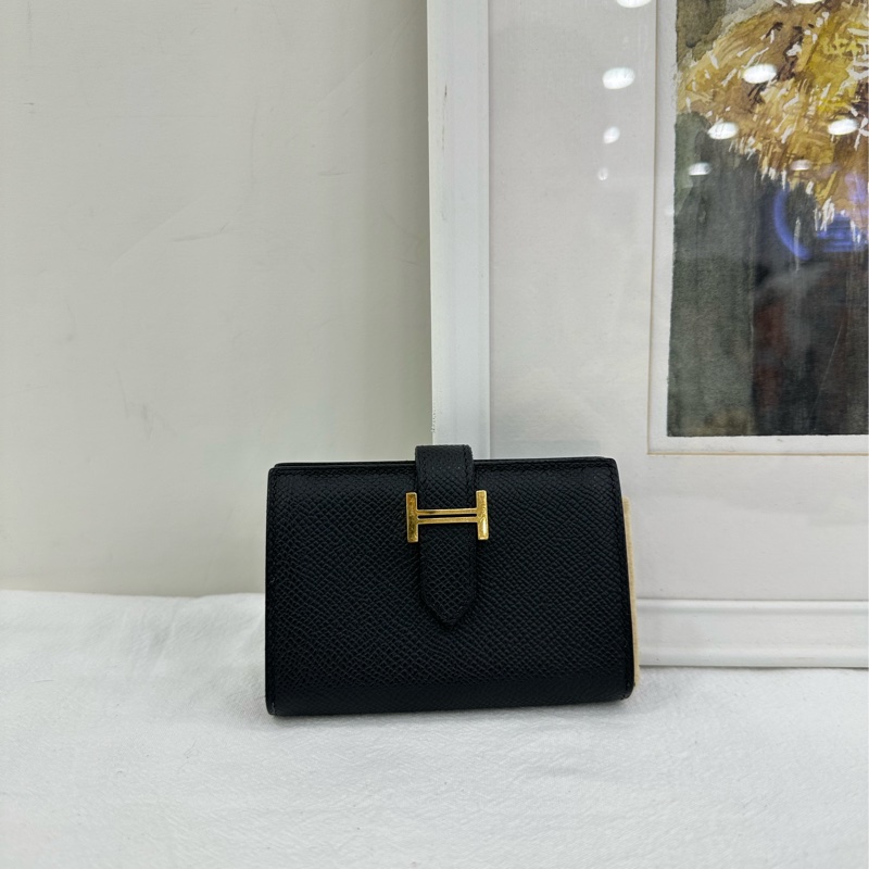 Hermes 愛馬仕Bearn卡包 零錢包 黑金 B刻-1