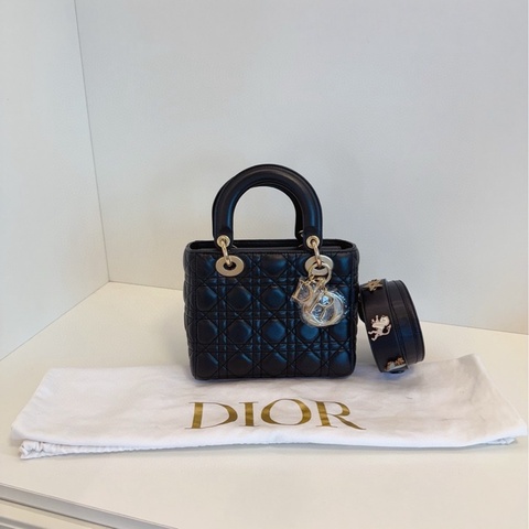 【98新🆕】Dior黑金藤格紋Lady Dior四格戴妃包手提包 斜挎包 單肩包