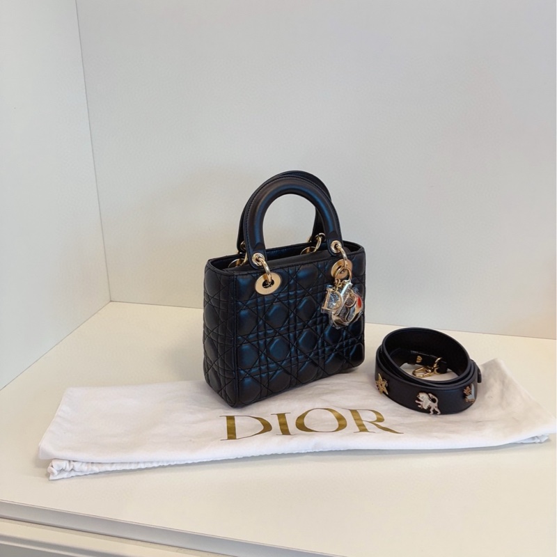 【98新🆕】Dior黑金藤格紋Lady Dior四格戴妃包手提包 斜挎包 單肩包-2