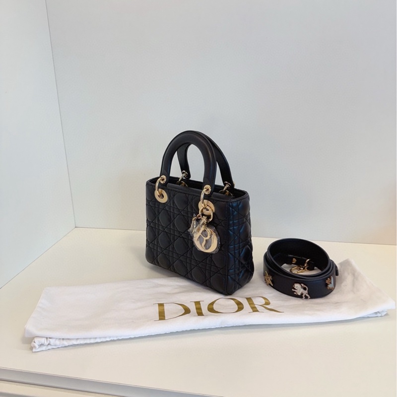 【98新🆕】Dior黑金藤格紋Lady Dior四格戴妃包手提包 斜挎包 單肩包-3