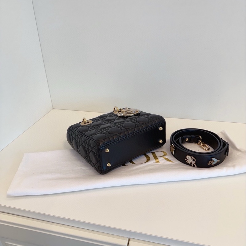 【98新🆕】Dior黑金藤格紋Lady Dior四格戴妃包手提包 斜挎包 單肩包-4