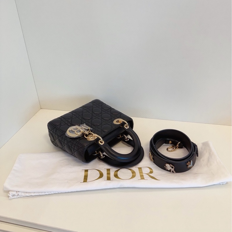 【98新🆕】Dior黑金藤格紋Lady Dior四格戴妃包手提包 斜挎包 單肩包-5