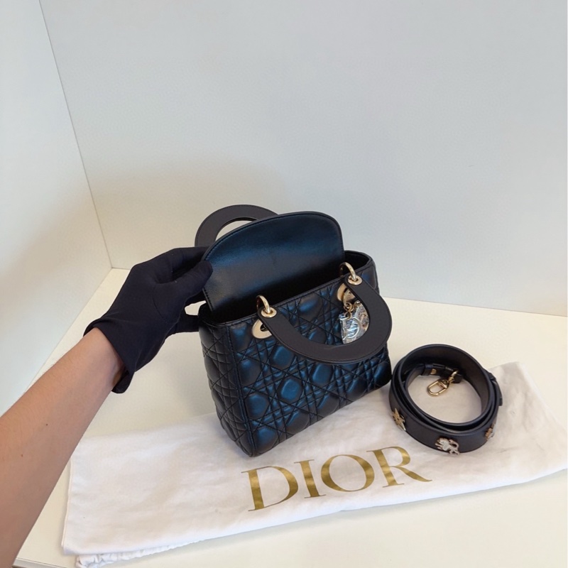 【98新🆕】Dior黑金藤格紋Lady Dior四格戴妃包手提包 斜挎包 單肩包-6