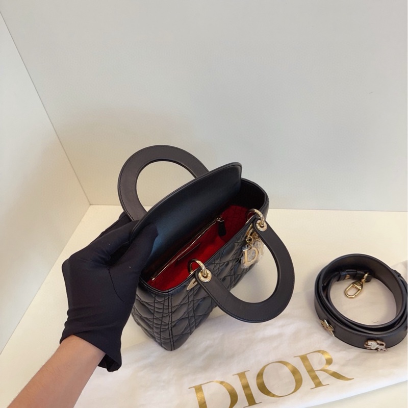 【98新🆕】Dior黑金藤格紋Lady Dior四格戴妃包手提包 斜挎包 單肩包-7