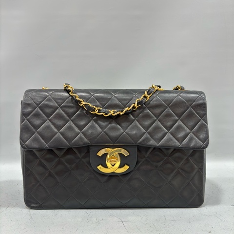 CHANEL 老香 黑色 羊皮 金鍊 MAXI COCO 33 MAXI 單蓋 肩背包 斜背包 兩用包 側背包 經典藏品